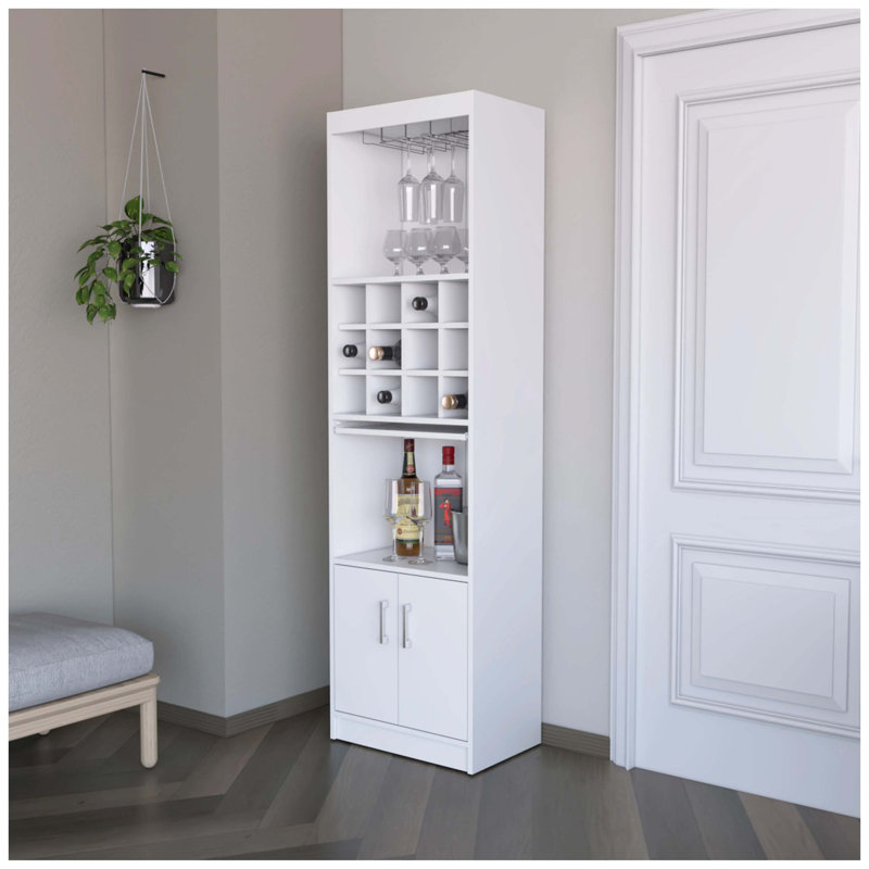 Bar blanc avec rangement pour bouteilles de vin, Blanc