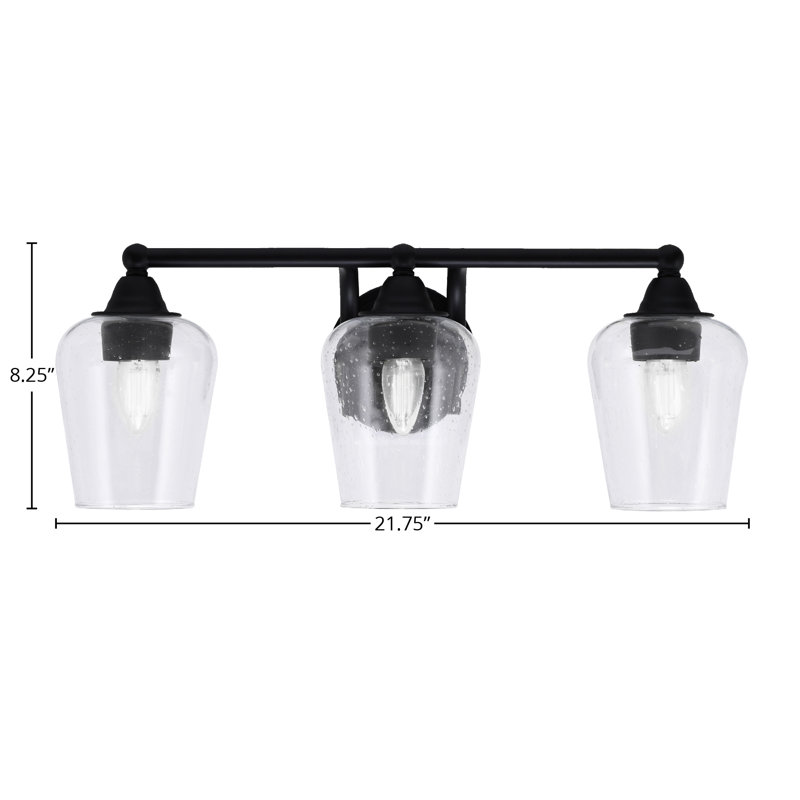 Paramount 3 Light Bath Bar Shown In Matte Black Finish With 5" Clear Bubble Glass