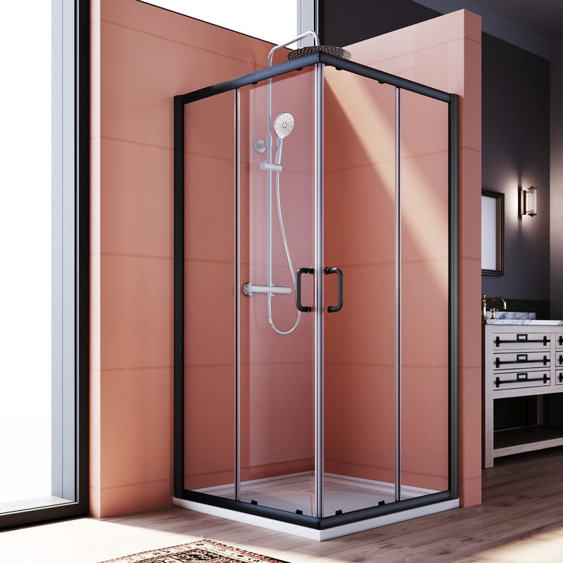 35'' - 36'' W x 72'' H Double Sliding Framed Shower Door with Clear Glass