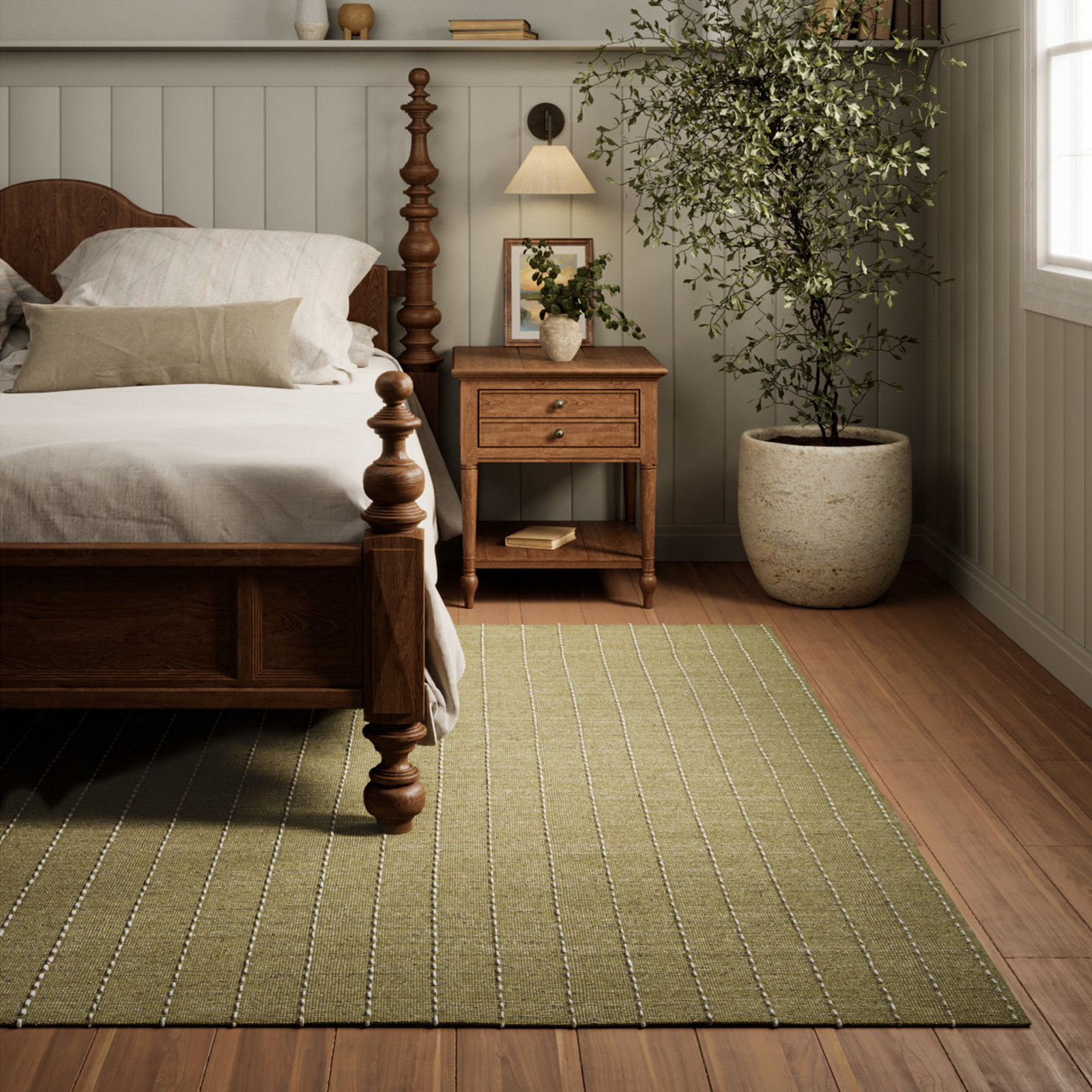 Amita Handmade Green Rug, Rectangle 8' x 10'