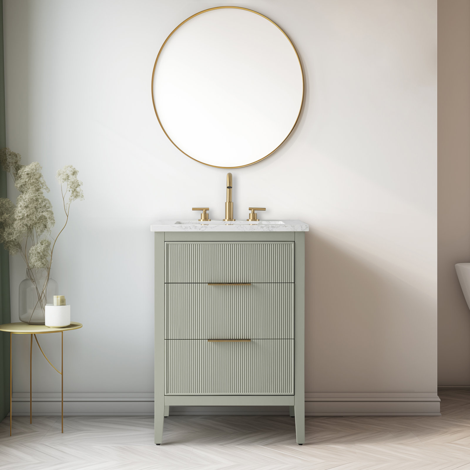 Bilroy 24" Oak Single Bathroom Vanity, Light Sage