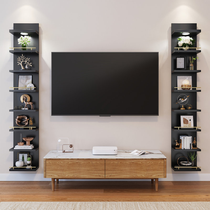 Tablette murale flottante à 8 niveaux avec projecteur à DEL réglable, support d'affichage vertical pour salle de bain, salon et chambre à coucher