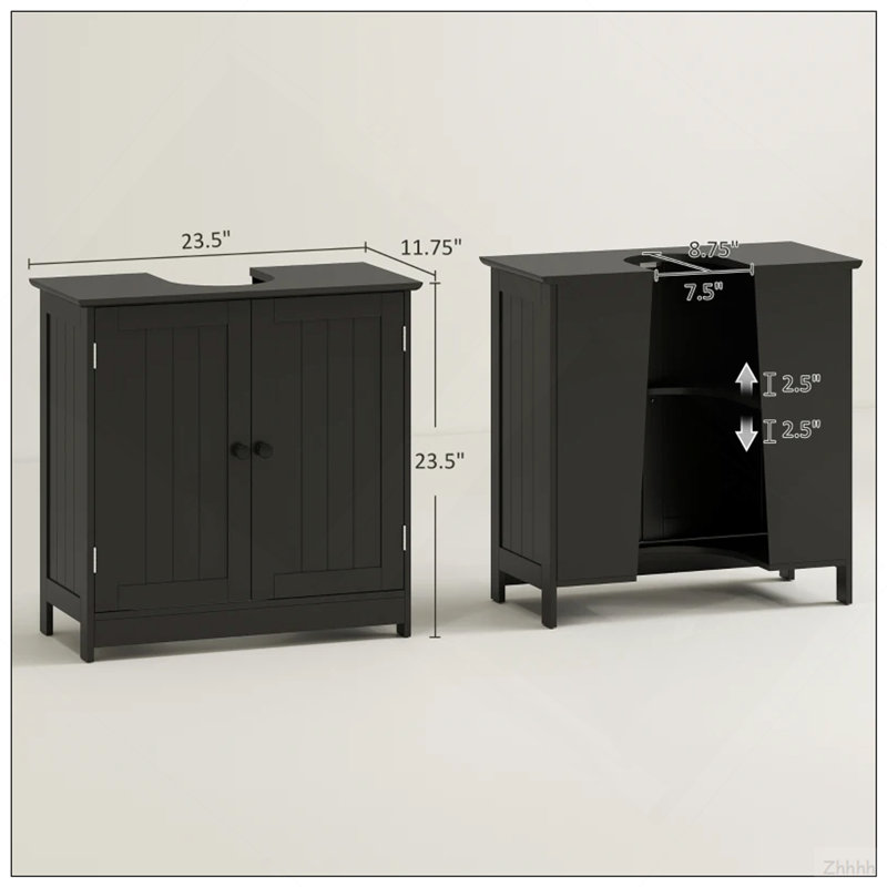 Armoire de salle de bain sous le lavabo de style moderne, armoire de rangement sur piédestal, Noir