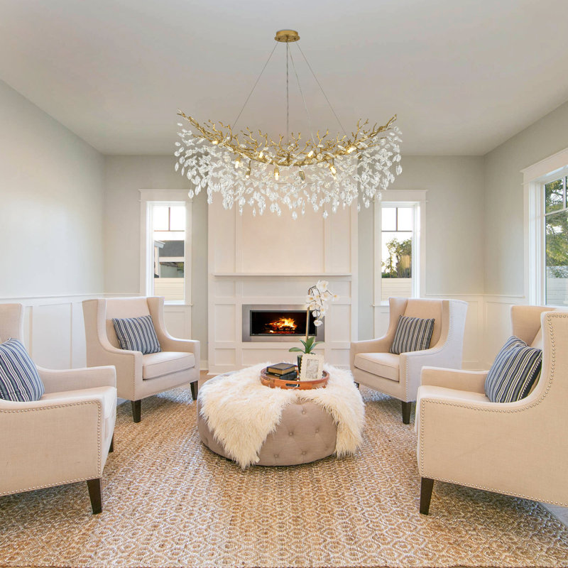 Tree Branch Crystal Chandelier Lighting, 14, 15.7" H x 47.2" W x 15.7" D, Gold/White