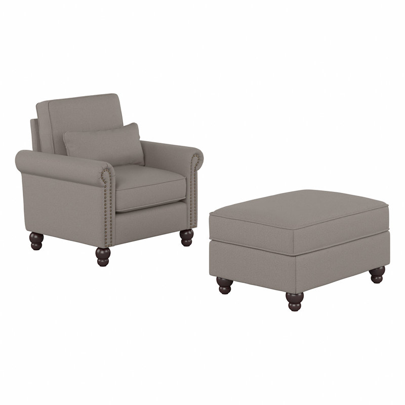 Fauteuil et repose-pieds en polyester Fruzsina, 100 % polyester beige