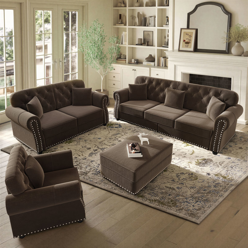 Ensemble de salon 4 pièces Annalease Chesterfield, Brun