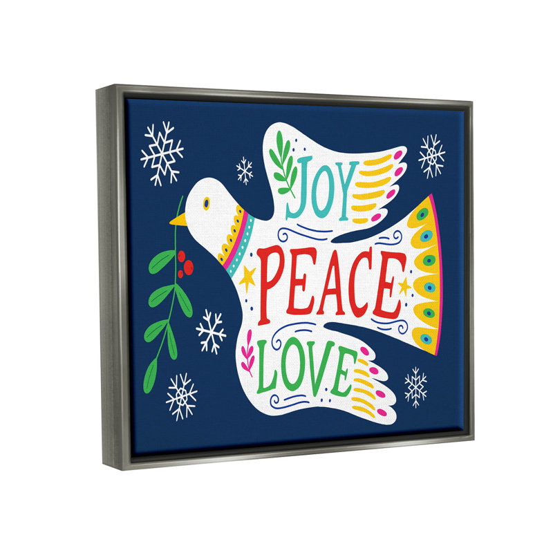 Joy Joy Peace Love Dove Holly Sprig - cadre flottant, impression sur toile, H 17 po x l 21 po x P 1,7 po