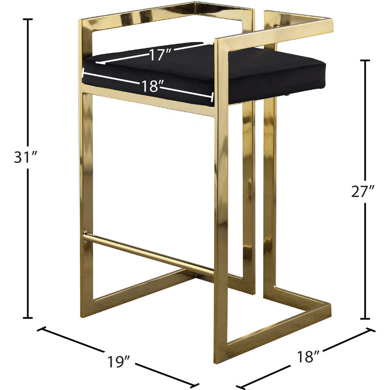 Isam Upholstered Counter Stool with Metal Frame, Black Velvet, Gold
