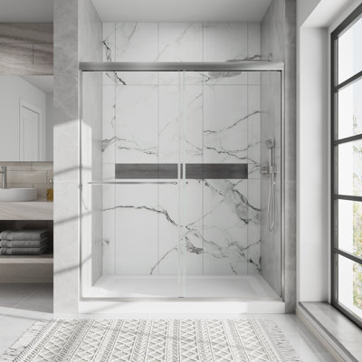 56'' - 60'' W x 70'' H Framed Double Sliding Shower Door – Clear Glass, SGCC Certified