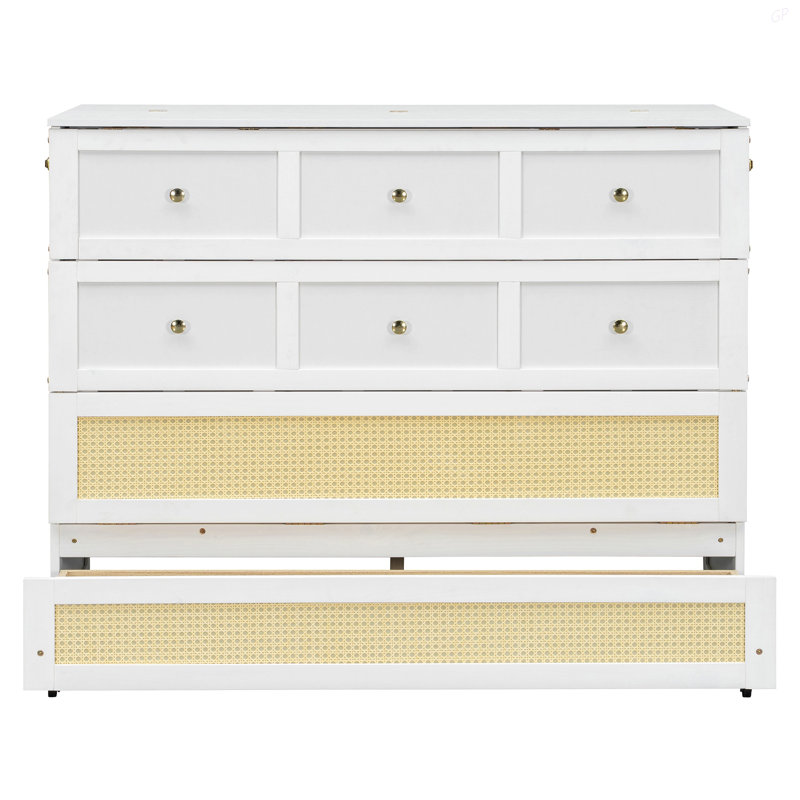 Lit escamotable double avec grands tiroirs, Full, White