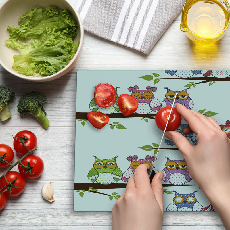 Ambesonne Owls Cutting Board Large Size Birds on Tree Branches Multicolor