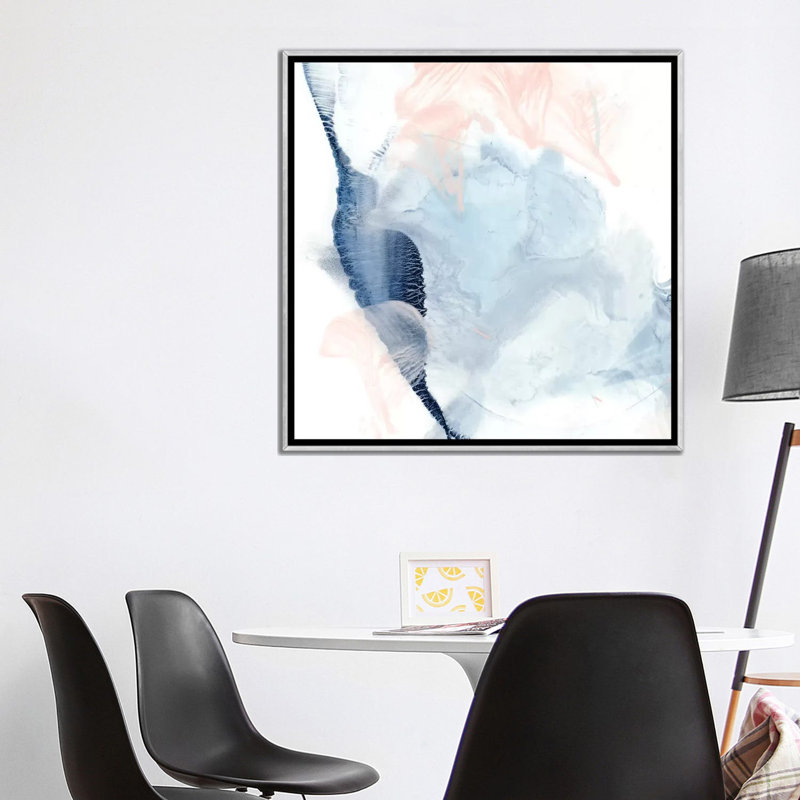 " Indigo & Blush II " by Ethan Harper, Silver Framed, No Mat, 37" H x 37" W x 1.5" D