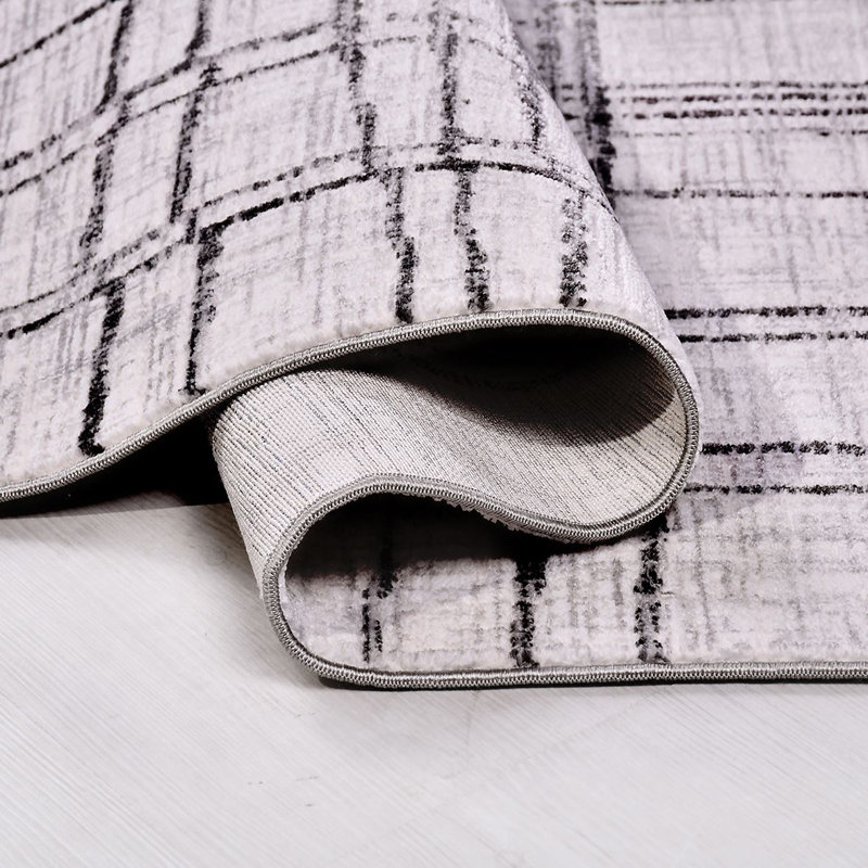 Tapis gris moderne / abstrait lavable à la machine, Rectangle 2 pi 8 po x 5 pi