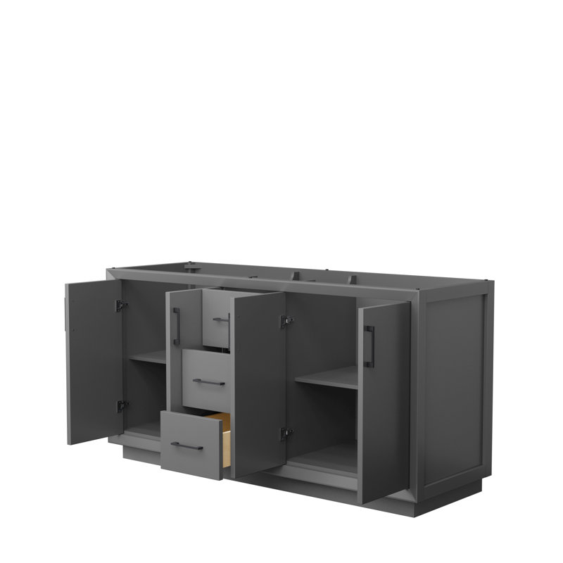 Strada 65.25'' Double Bathroom Vanity Base Only, Dark Gray/Black