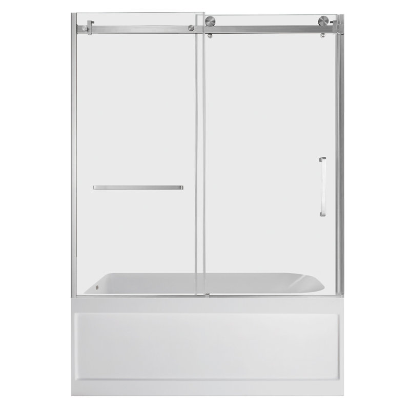 Kingston Brass 60-Inch Acrylic Rectangular 3-Wall Anti-Skid Alcove Tub With Tub Door, Drain, Left, Brushed Nickel