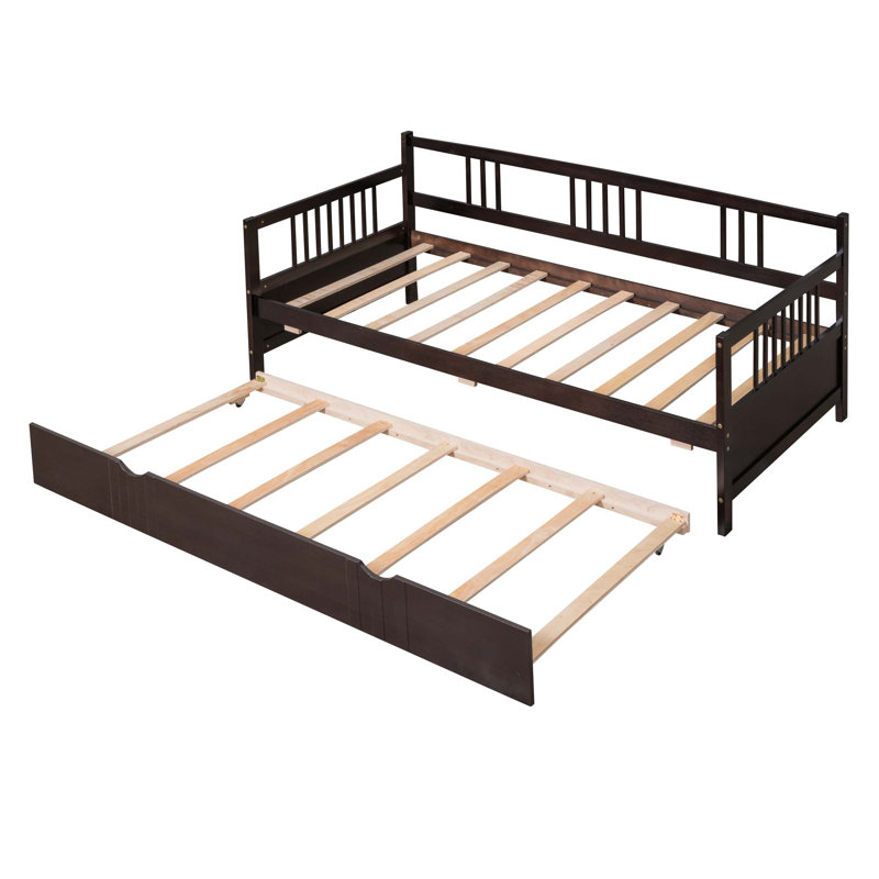 Daybed Wood Bed With Trundle, Twin, Espresso