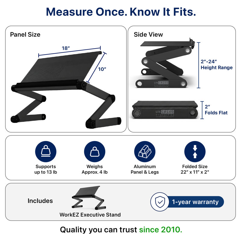 WorkEZ Executive Adjustable Laptop Stand & Lap Desk - Wide Vented Aluminum, 2-24 in Height , Black