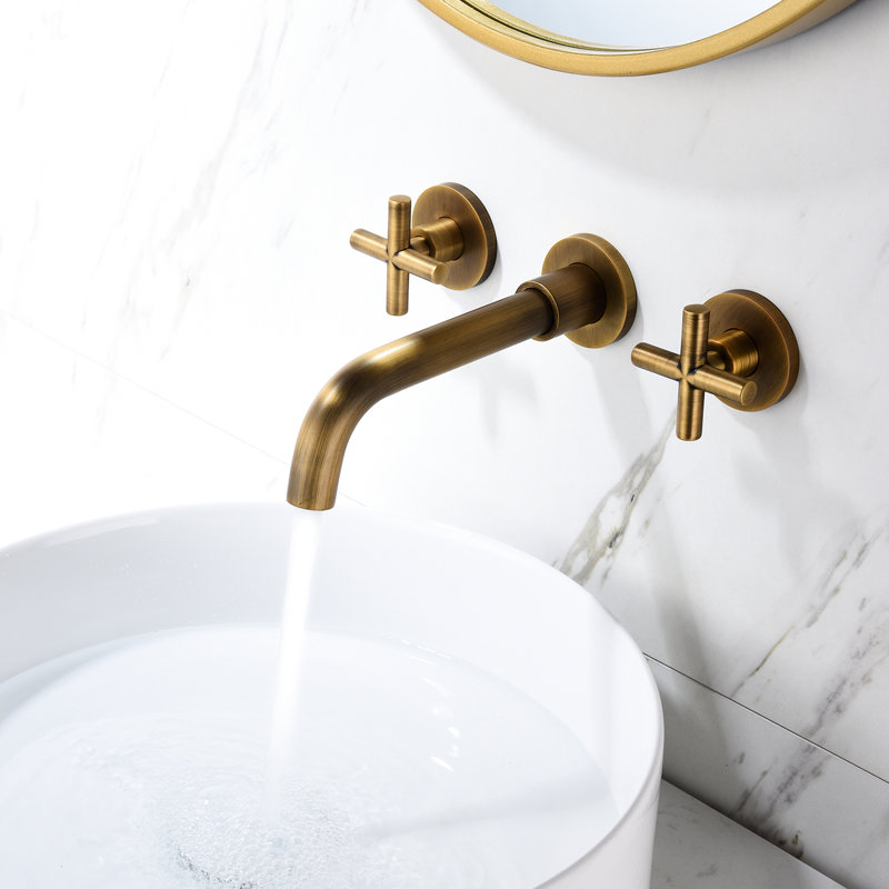 Bathroom Faucet Wall Mounted Bronze Series - Construction, Enhances Decor Mount In Hue Solid Brass, To Rust, Ensures Smooth Operation