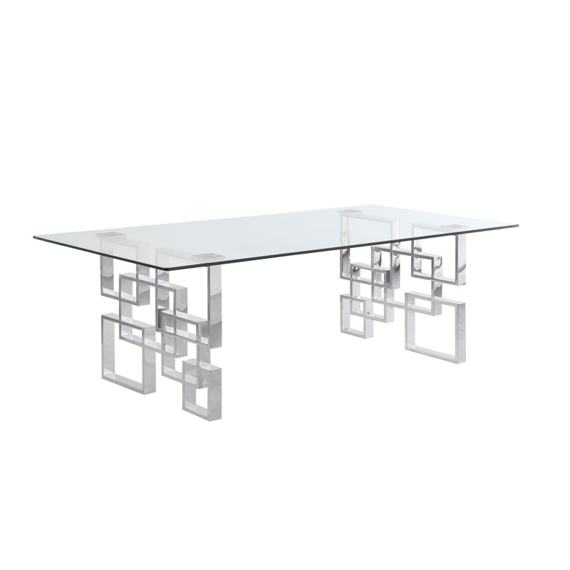 Table à manger en verre trempé transparent Marano, Argent argent, L 46 po x L 94 po