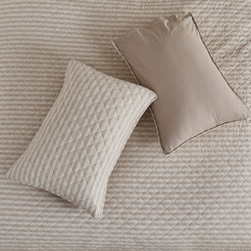 Wonderful 100% Cotton Jersey Quilt Set, Full Quilt + 2 Standard Shams, Light Brown