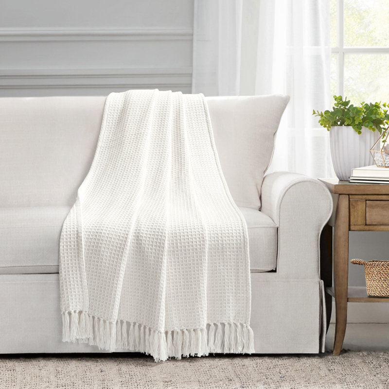Jeté en tricot de coton gaufré, Blanc