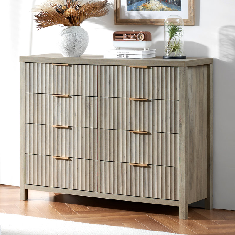 Arrilla 46.5" W Fluted Manufactured Wood 8-Drawer Dresser, Greige Oak