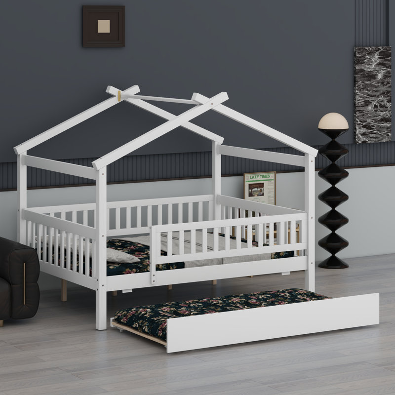 Lit en bois avec couchette, Blanc