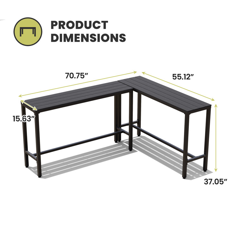 Table de bar Arboleya, H 37,09 po x l 70,75 po x P 55,12 po, Noir, noir, noir, noir