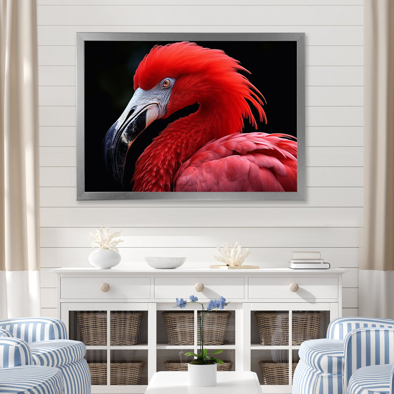 Flamants rouges rougissant I - reproduction sur toile, H 12 po x l 20 po x P 0,5 po, Cadre simple argenté