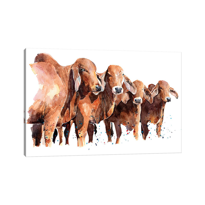 Texan Brahmans - Painting on Canvas, Wrapped Canvas, 30.48 cm H x 45.72 cm W