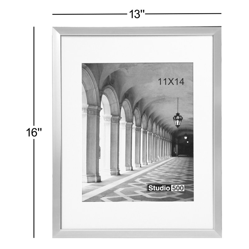 Beveled Picture Frame with Mat, Silver