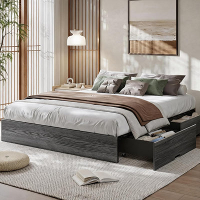 MDF Floor-Standing Platform Bed with Two Drawers