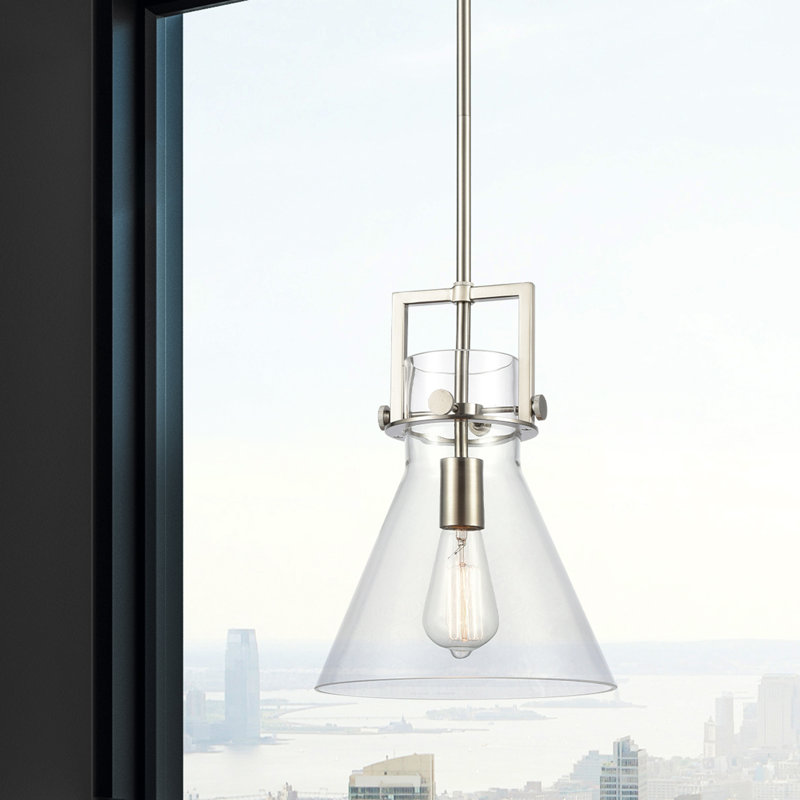 Coterie 1 - Light Single Drop Pendant Pendant, Clear, Satin Nickel, 13.63" H x 10" W x 10" D
