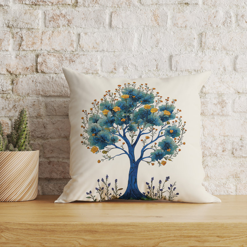 Racines à motifs Intérieur/Extérieur 26x26, Carré 26 po, Crème/bleu sarcelle