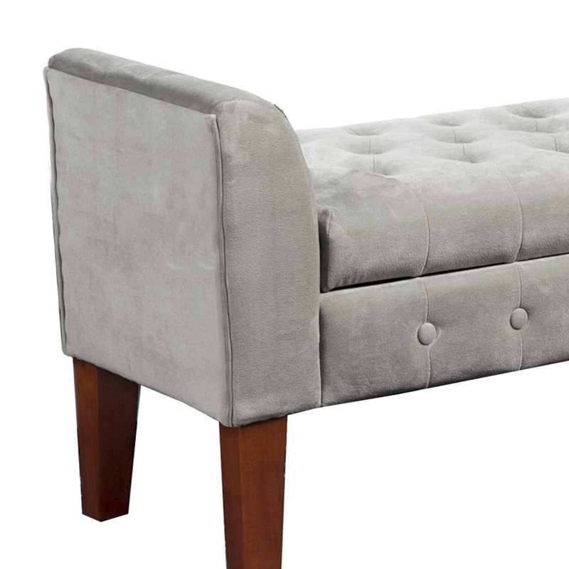 Banc de rangement à couvercle rabattable rembourré, Velours gris clair