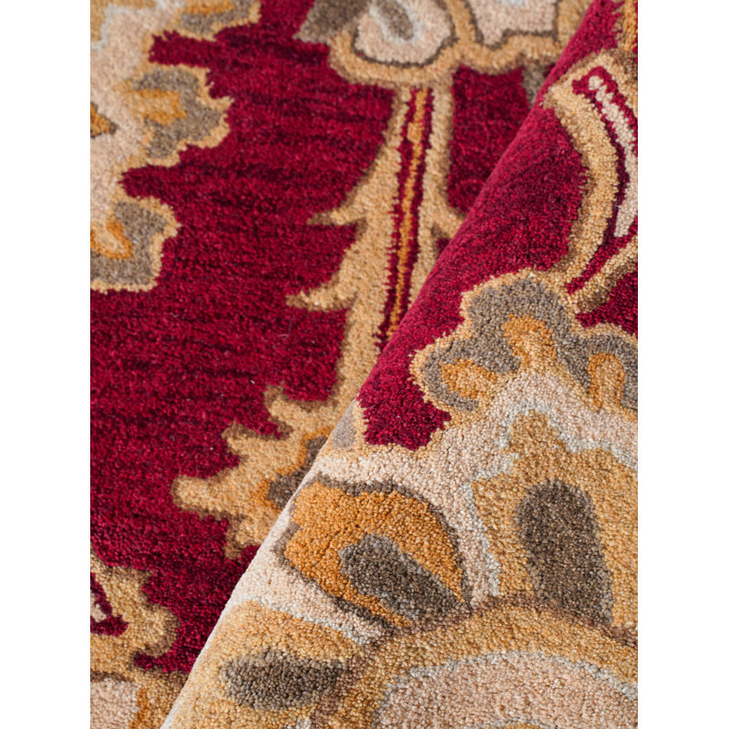 Akain Hand Tufted Wool Eco-Friendly Area Rugs - Round, Dark Red Color, Floral Modern Design, High Pile Thick Handmade Anti Skid Area Rugs for Living Room, Bed Room