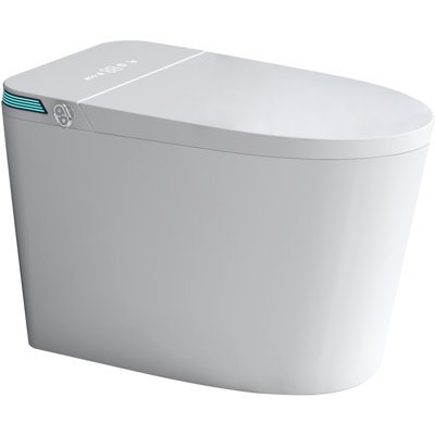Toilette intelligente de luxe intelligente avec pulvérisateur d'eau chaude et sécheuse instantanées, fonction de chasse d'eau automatique / capteur de pied, siège de bidet chauffé à température ajustée, affichage à DEL blanc