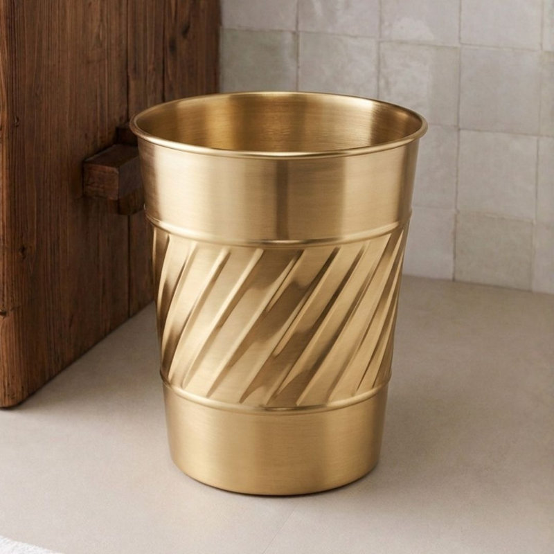 Poubelle Wave en métal gaufré 1,8 gallon Wave, Doré