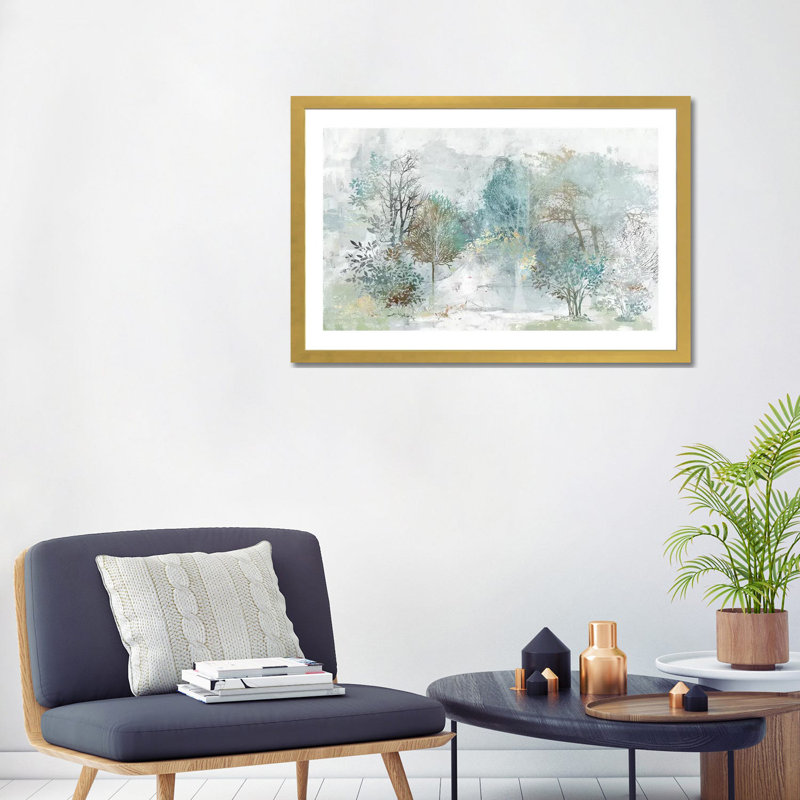 "Mystérieuse forêt" par Allison Pearce, reproduction d’art, H 24 po x l 32 po x P 1 po, Papier encadré doré, Blanc