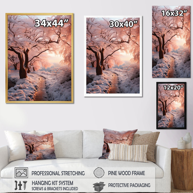 «Winter Landscape Frozen Sunlight I», reproduction d'art sur toile, H 44 po x l 34 po x P 1,5 po, Cadre naturel flottant
