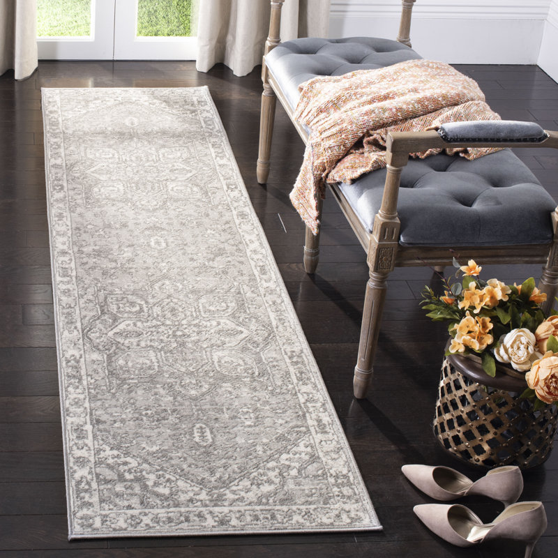 Tapis oriental crème / gris Llana, Tapis de couloir 2 pi x 12 pi