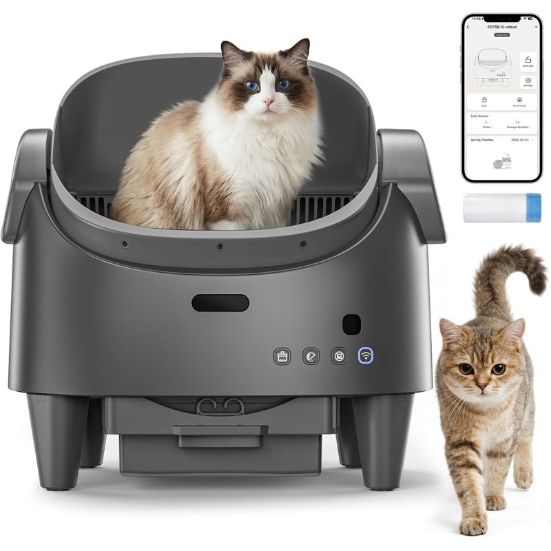 ABS Plastic Self-Cleaning Litter Box, Grey