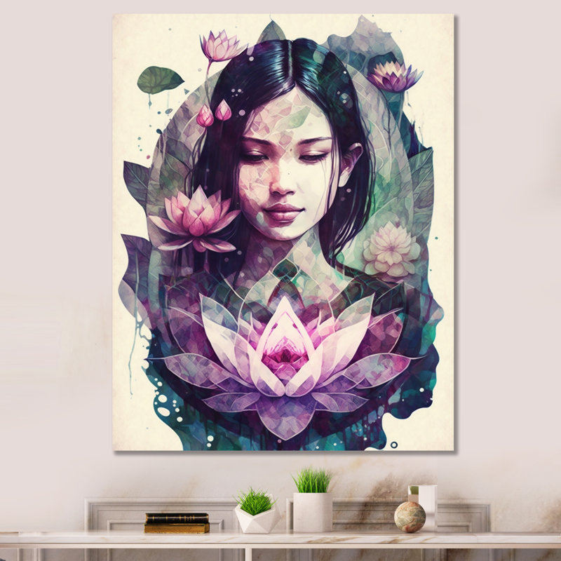 «Leesha Elegant Asian Lotus Goddess II», reproduction sur toile, H 44 po x l 34 po x P 1,5 po, Toile tendue