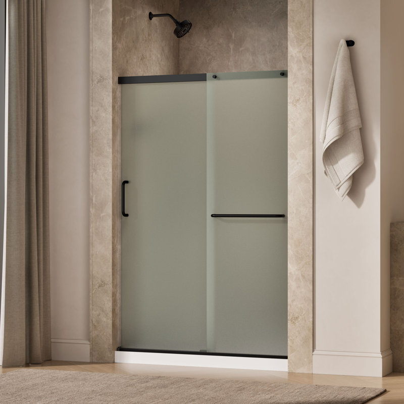 Elate Sliding Shower Door, 70-1/2-In H X 44-1/4 - 47-5/8-In W, With 1/4-In Thick Frosted Glass, Black/Frosted