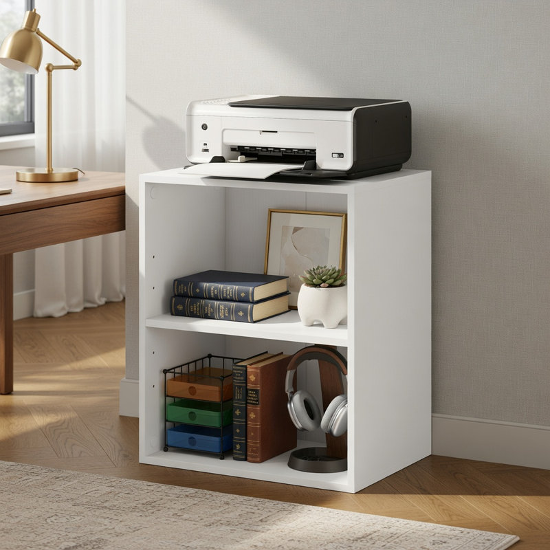 Vitrine moderne à 2 niveaux, tablette de rangement compacte pour salon, capacité de charge de 45 kg, structure en MDF, blanc