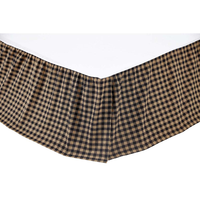 Check Ruffled Bed Skirt, Queen, Black