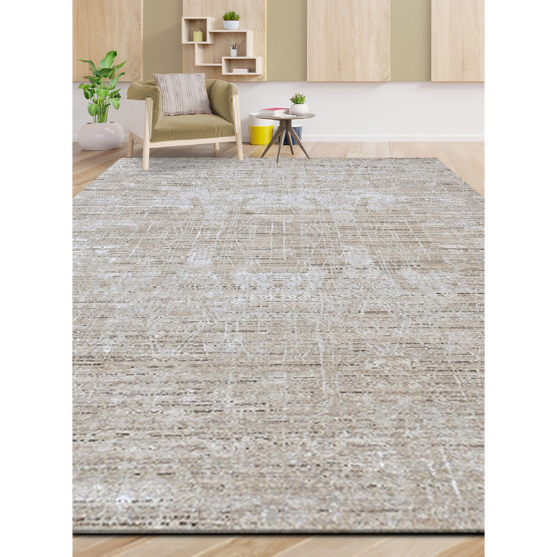 Hand Knotted Abstract Area Rug in Beige, Rectangle 6' x 9'