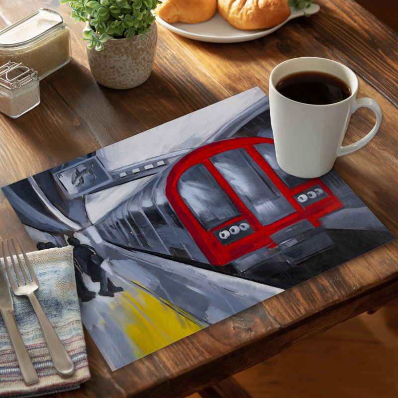 Home Decor | Blue Polyester Placemat - People Waiting Metro