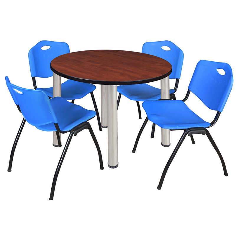 Plateau de table Kee, 4 chaises empilables, Chrome, H 36 po x l 29 po x P 29 po, Cerisier