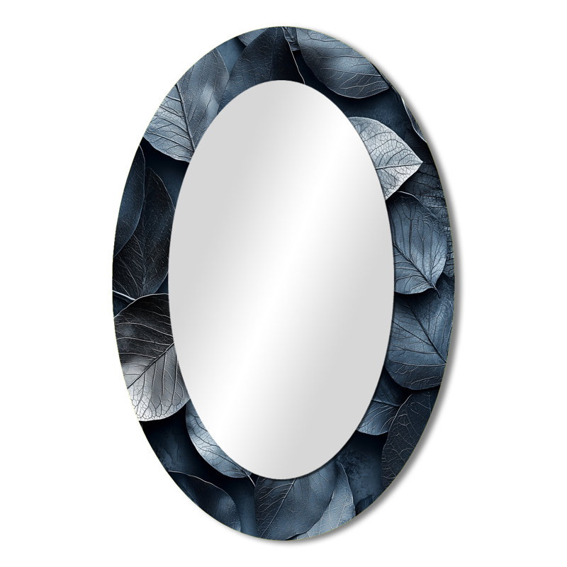 Pewter Leaves - Grand miroir mural ovale sur métal, 36 po x 24 po